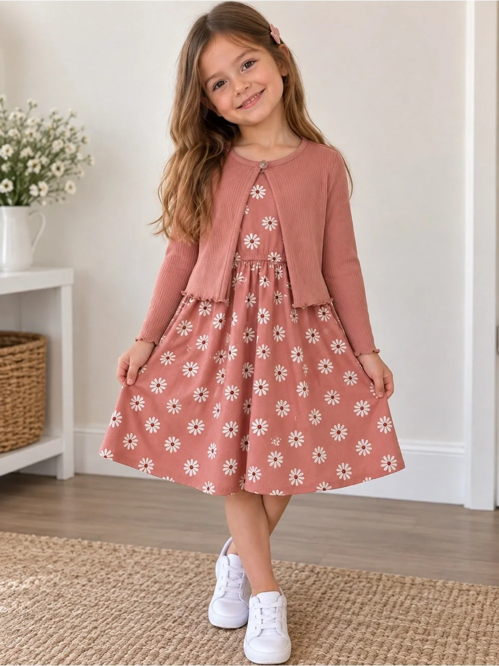 Jenna & Jessie Girls 6X Daisy Dress & Cardigan Set